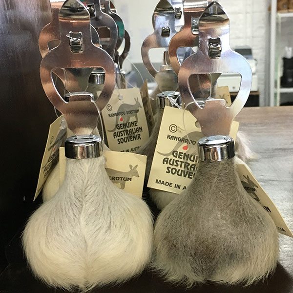 Kangaroo scrotum bottle openers