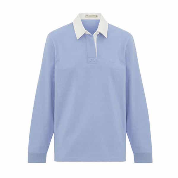 R M Williams Ladies Rugby Shirt, Light Blue And White Rugby Shirt